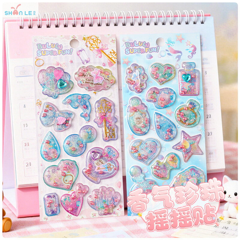 ステッカー デコ スマホケース 6枚セット キラキラ かわいい 3D 泡シール ご褒美シール 立体シール デコレーション 手帳 ぷくぷくシール 水筒 ペン カップ DIY ステッカーデコ 可愛い 文房具 プレゼント DIY