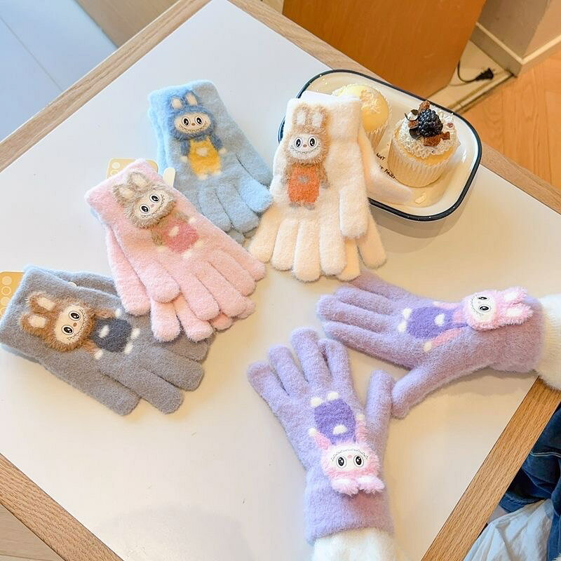 乐天商城 - ラブブ風 手袋 キッズ 手袋 防寒 男の子 女の子 おしゃれ スポーツ ジュニア 幼児 通学 通園 ニット ふわふわ かわいい 秋冬 ハンドウォーマー