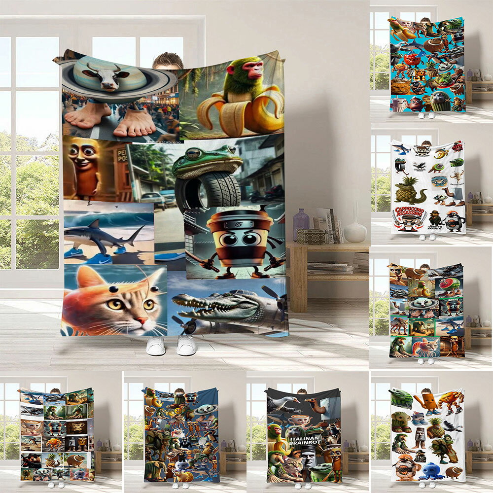 イタリアンブレインロット チンパンジーニ・バナニーニ ブランケット フランネルブランケット グッズ プレゼント 誕生日 子供 孫 クリスマス 男の子 女の子 Incredibox Sprunki 冷房対策 旅行 ギフト キャンプ アウトドア