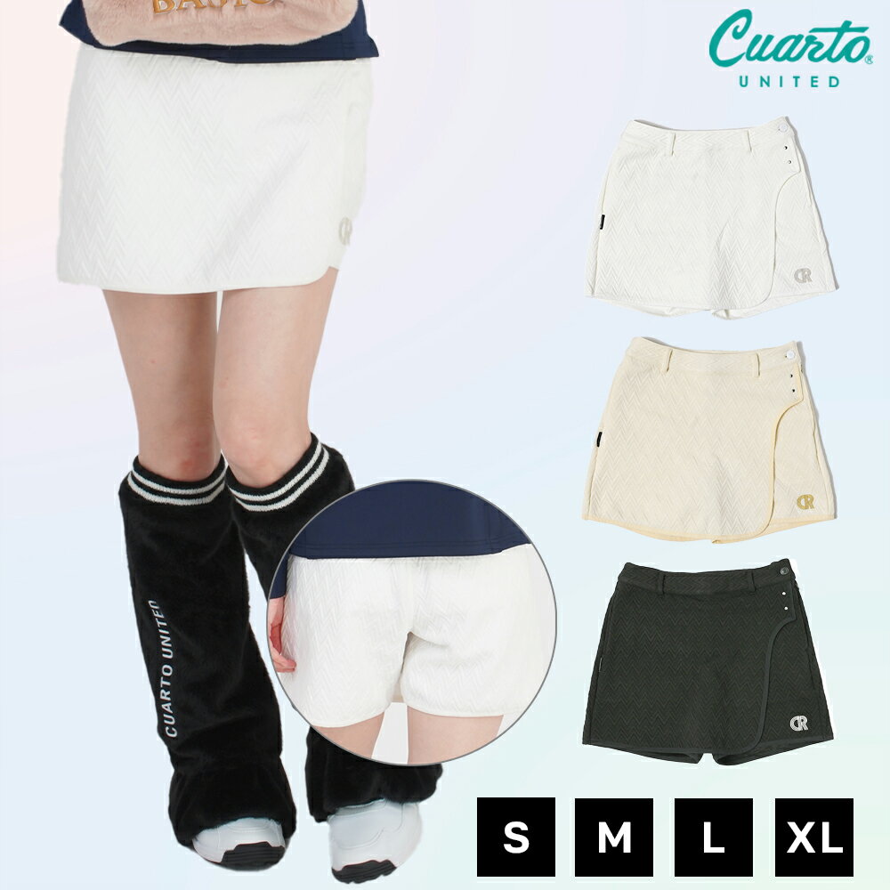 キュロットパンツ ラップスカート風 ヘリンボーン柄ジャガード ラメ刺繍ロゴ レディース クアルトユナ..