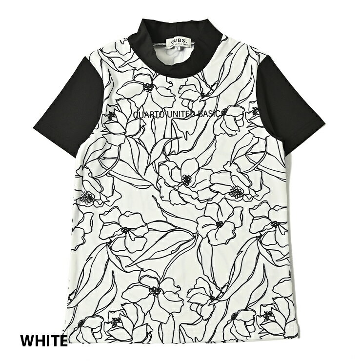 モックネック 半袖カットソー モノトーン 花柄 立体ロゴ レディース クアルトユナイテッド ゴルフウェア 23BASIC