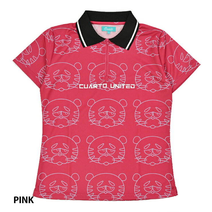 ポロシャツ 半袖 ハーフジップ トラ総柄 レディース クアルトユナイテッド ゴルフウェア アウトレット 22SS