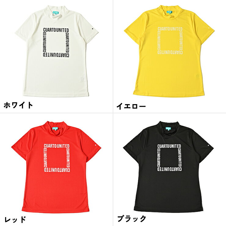 モックネックシャツ 半袖 ストレッチ スクエアロゴ レディース クアルトユナイテッド ゴルフウェア アウトレット 22HS