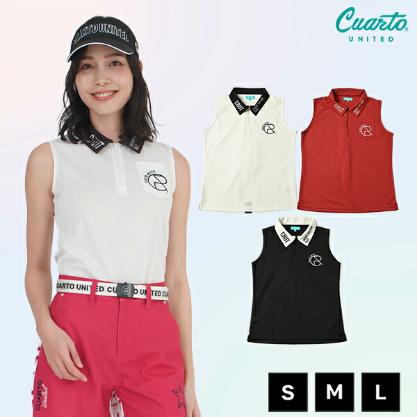 ハーフジップノースリーブポロシャツ 胸ポケット 刺繍ロゴ レディース クアルトユナイテッド ゴルフウェア アウトレット 22HS