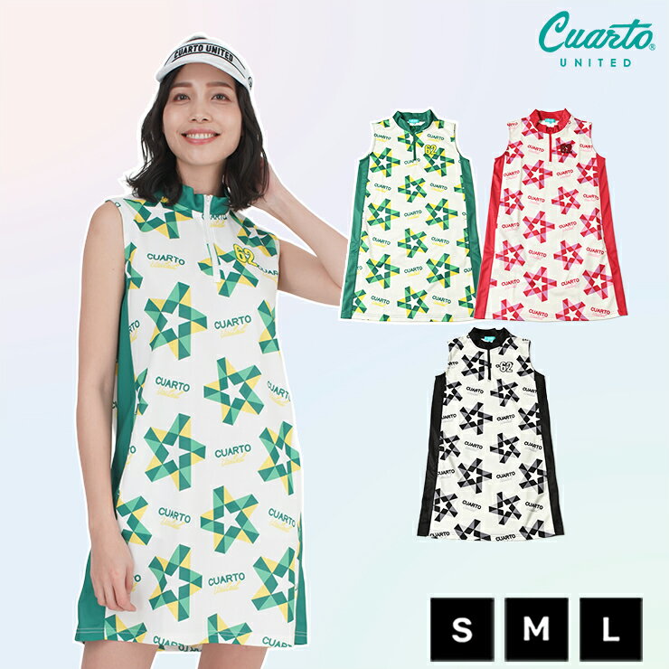 Half-zip sleeveless dress, mock neck, stretch knit, star pattern, number logo, women's, Cuarto United golf wear outlet 22HS