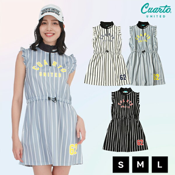 ノースリーブハーフジップワンピース 肩フリル ストライプ柄 レディース クアルトユナイテッド ゴルフウェア アウトレット 22HS