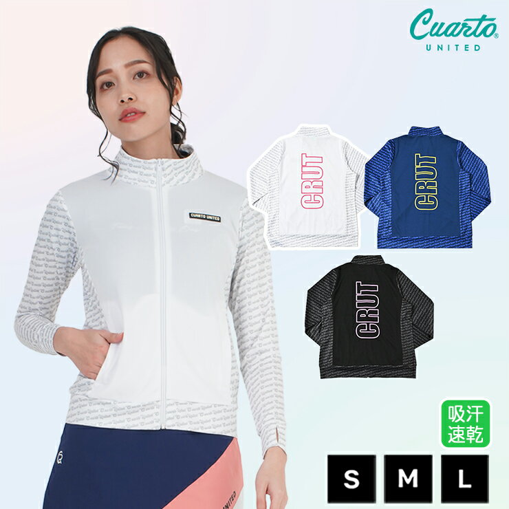 Stand-collar zip-up jacket, pique knit, large back logo, women's, Cuarto United golf wear, outlet, 22SS