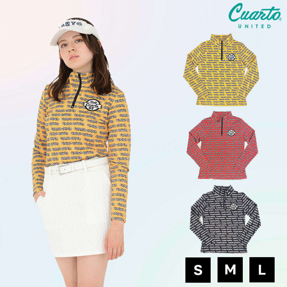 ハイネック ハーフジップシャツ 長袖 総柄 ポップロゴ ワッペンロゴ レディース クアルトユナイテッド ゴルフウェア アウトレット 20FW