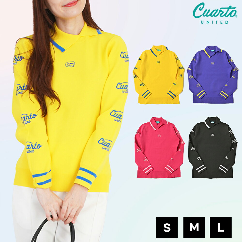 ニット トップス プルオーバー 変形襟 アーム刺繍ロゴ レディース クアルトユナイテッド ゴルフウェア 22FW