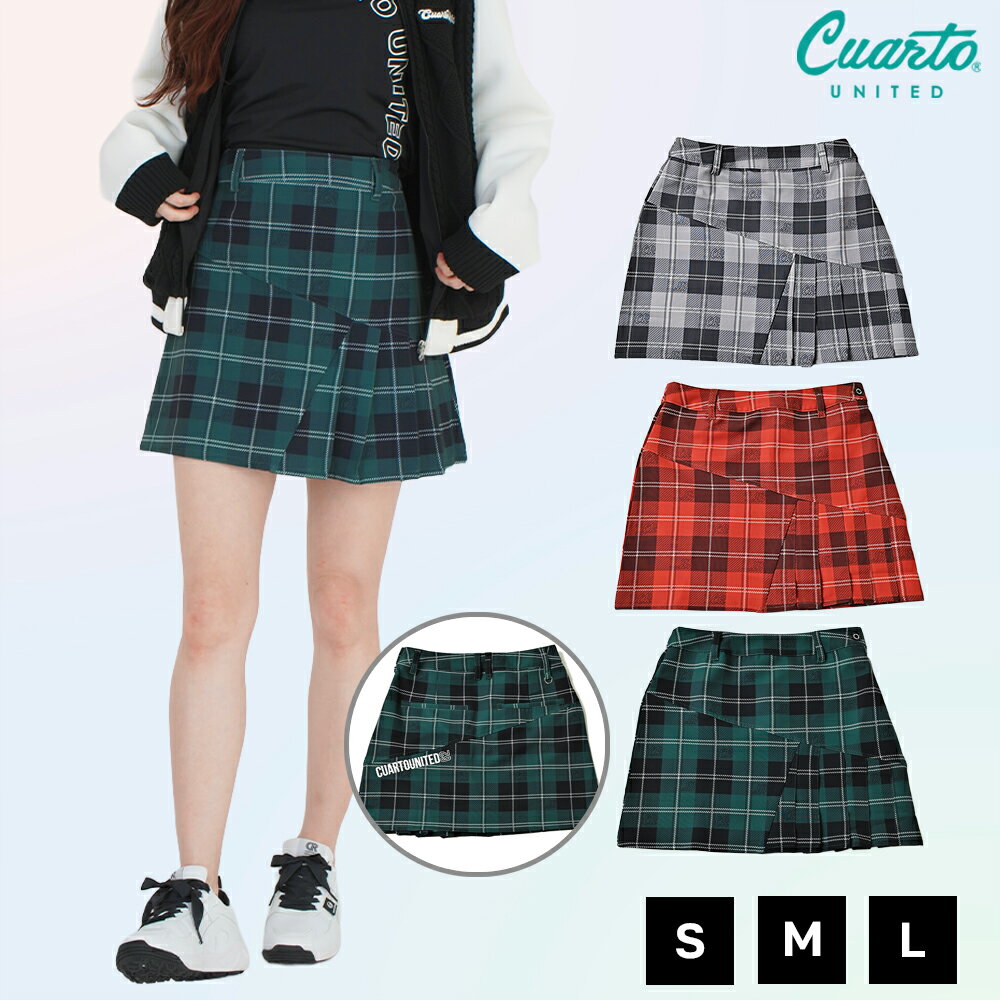 スカート プリーツ 斜め切替 チェック柄 レディース クアルトユナイテッド ゴルフウェア アウトレット ..
