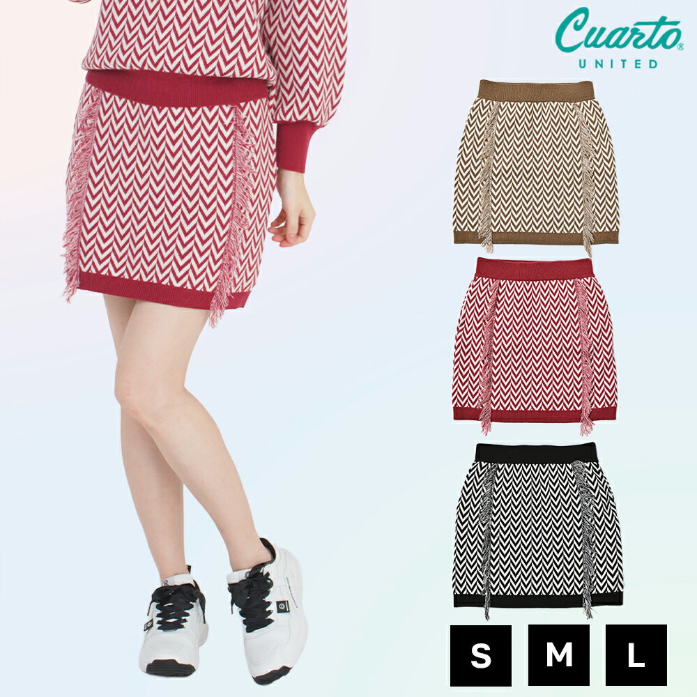 スカート ニット ヘリンボーン柄 サイドフリンジ レディース クアルトユナイテッド ゴルフウェア 22BASIC