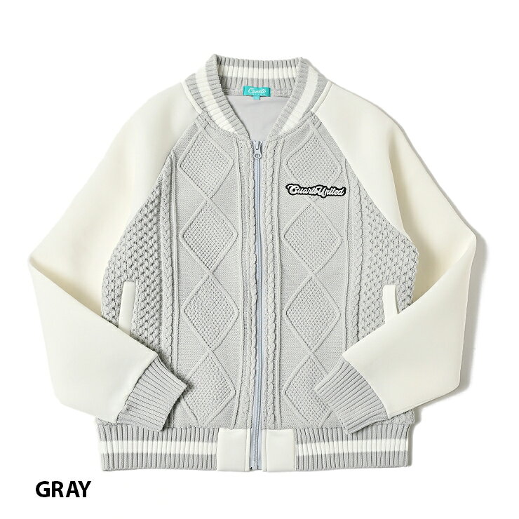 スタジャン ケーブル編み ラインリブ 異素材バックロゴ レディース クアルトユナイテッド ゴルフウェア アウトレット 22FW