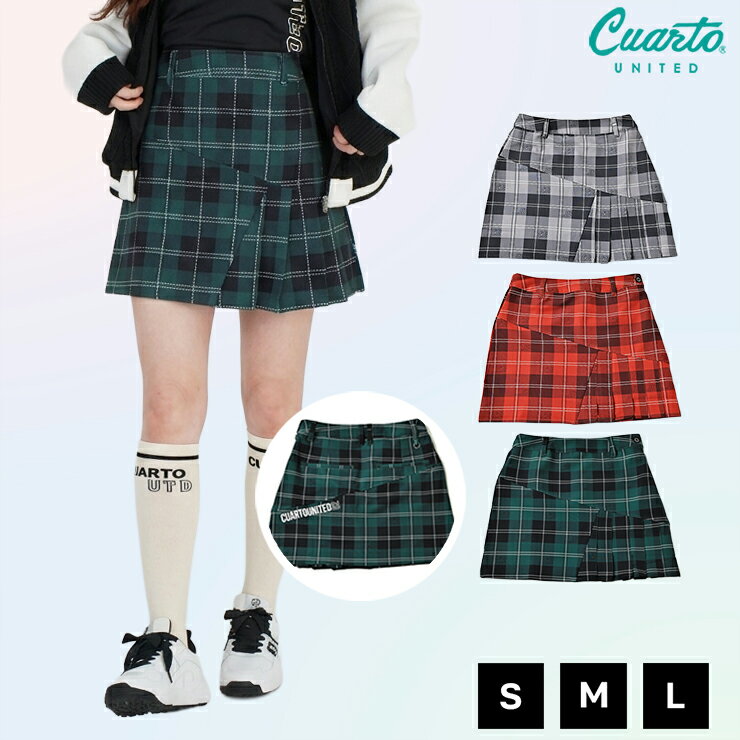 Pleated skirt with diagonal paneling and check pattern, women's, Cuarto United golf wear outlet, 22FW