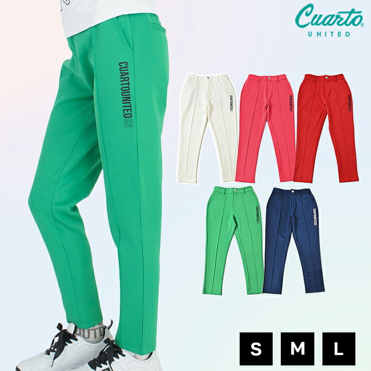 Center-pleated flattering pants, smooth cut-and-sew top with logo print, women's, Cuarto United golf wear, outlet, 22FW