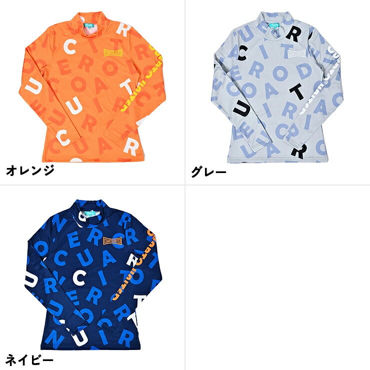 モックネックシャツ 長袖 裏微起毛 ビッグロゴ総柄 アームロゴライン レディース クアルトユナイテッド ゴルフウェア ロンT アウトレット 22FW