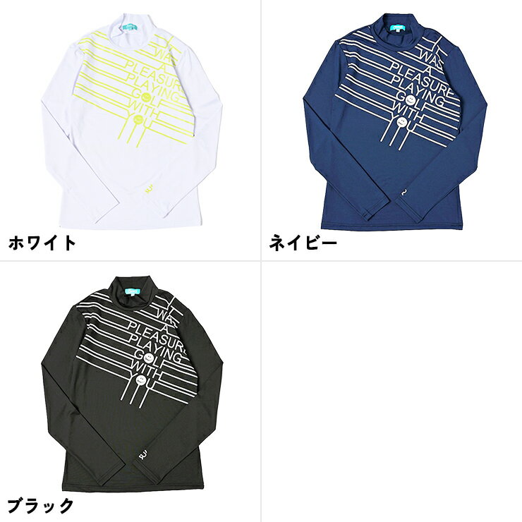 モックネックシャツ 長袖 メッセージデザイン スマイルマーク レディース クアルトユナイテッド ゴルフウェア ロンT アウトレット 22FW