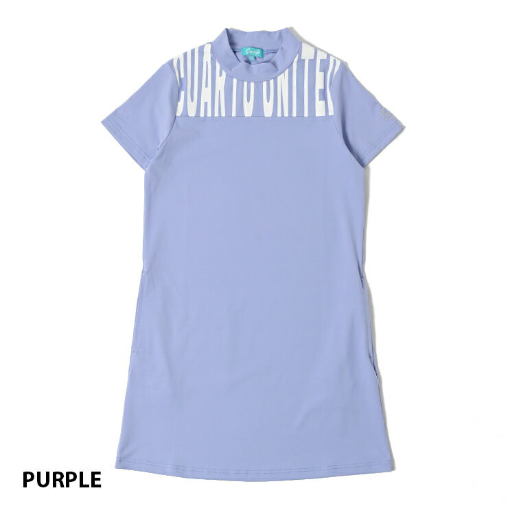 モックネック ワンピース 半袖 Aライン スマイルフラワー メタリックプリント レディース クアルトユナイテッド ゴルフウェア 23SS