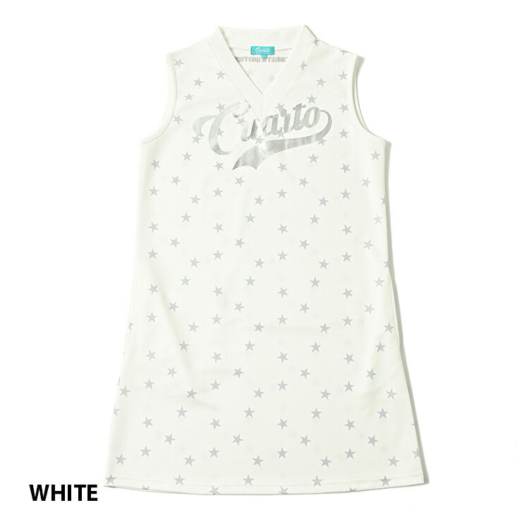 ワンピース ノースリーブ Vネック 星総柄 メタリックロゴ レディース クアルトユナイテッド ゴルフウェア 23SS