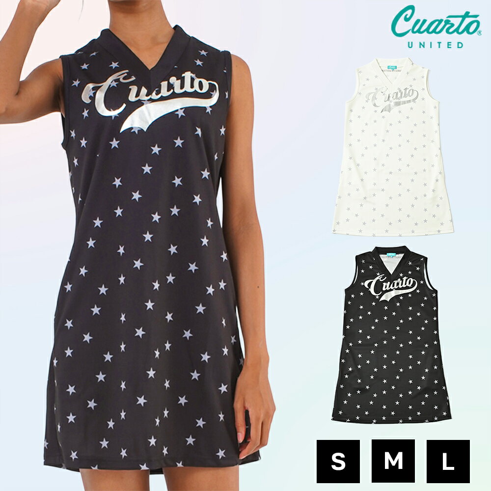 ワンピース ノースリーブ Vネック 星総柄 メタリックロゴ レディース クアルトユナイテッド ゴルフウェア 23SS