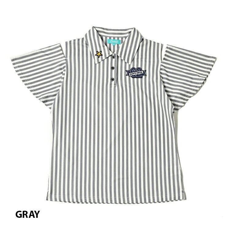 ボタンシャツ オフショルダー ストライプ柄 刺繍ワッペン レディース クアルトユナイテッド ゴルフウェア 23SS