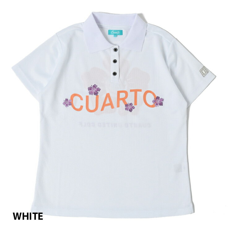 ポロシャツ 半袖 鹿の子 バックプリント ハイビスカス風スマイル レディース クアルトユナイテッド ゴルフウェア 23SS