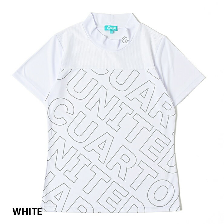 モックネック 半袖カットソー メッシュ切替 ロゴ総柄 レディース クアルトユナイテッド ゴルフウェア 23SS