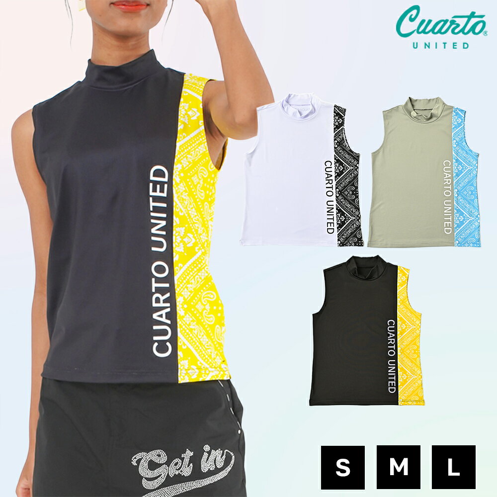 ノースリーブシャツ モックネック バイカラー ペイズリー柄 レディース クアルトユナイテッド ゴルフウェア 23SS