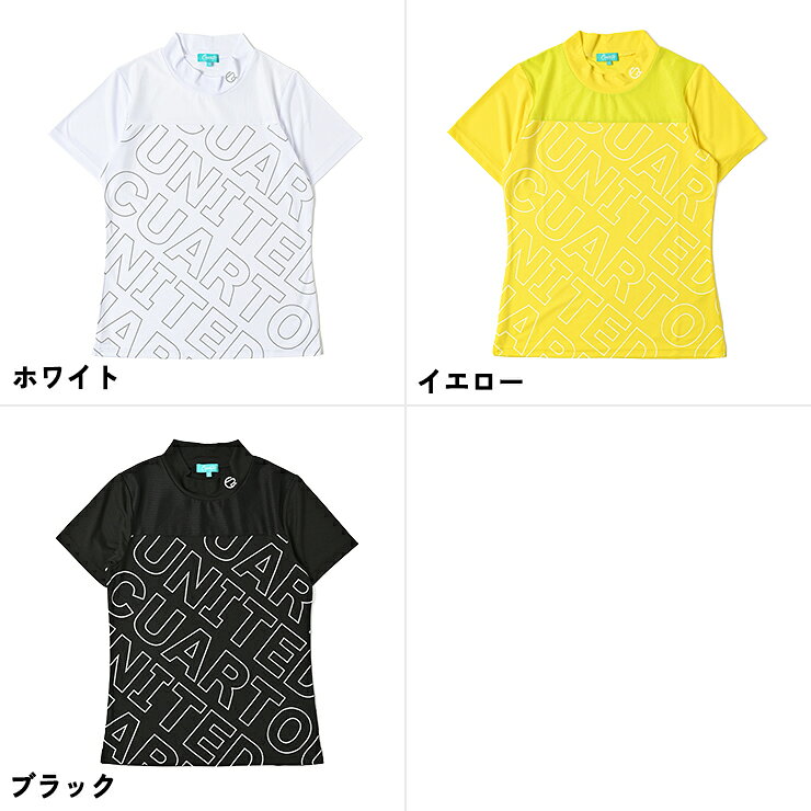 メッシュ切替ロゴ総柄モックネックシャツ 半袖 スムースカットソー レディース クアルトユナイテッド ゴルフウェア 23SS
