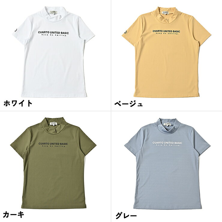 モックネックシャツ 半袖 接触冷感 ミニロゴ レディース クアルトユナイテッド ゴルフウェア 23BASIC