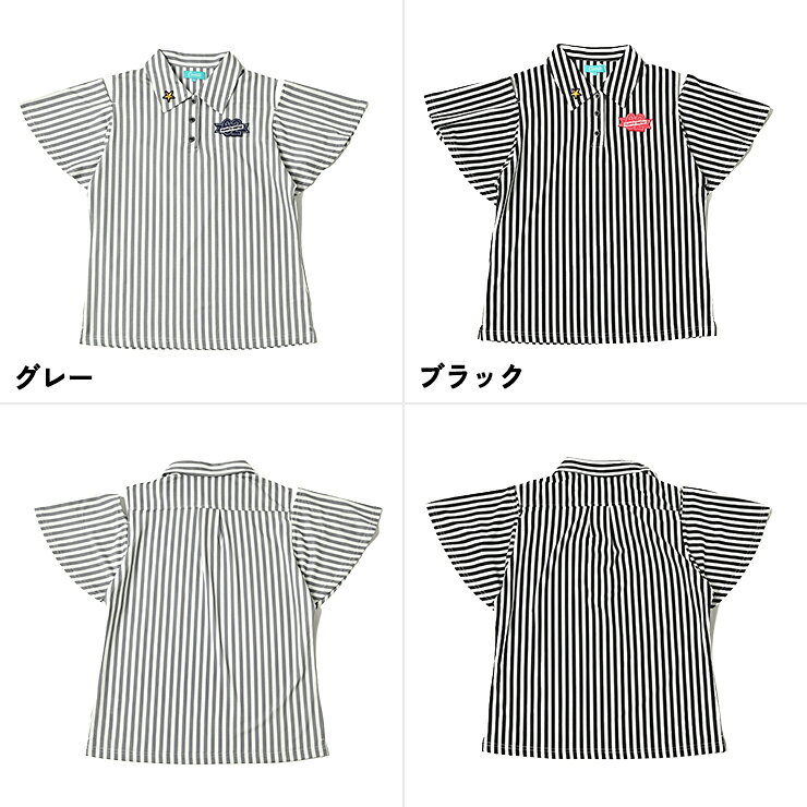 ストライプ柄オフショルダーボタンシャツ 刺繍ワッペン レディース クアルトユナイテッド ゴルフウェア 23SS