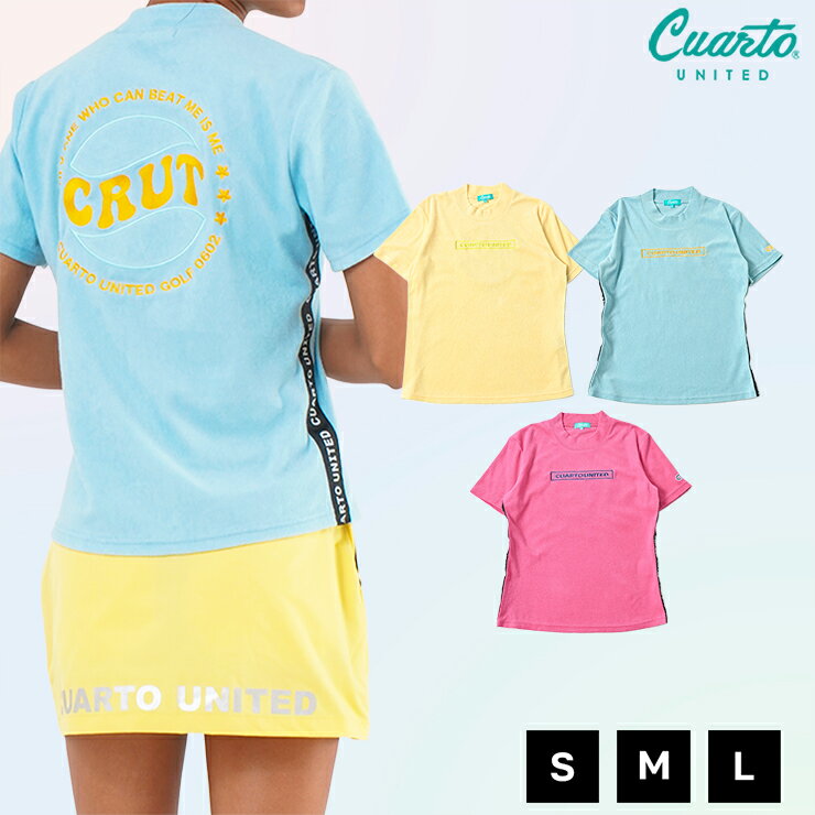 Side-taped pile cut and sew top, short sleeves, circle embroidered logo, women's, Cuarto United golf wear, 23SS