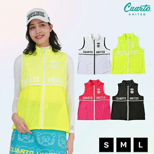 ベスト メッシュ切替 ジップアップ プリントロゴ レディース クアルトユナイテッド ゴルフウェア アウ..