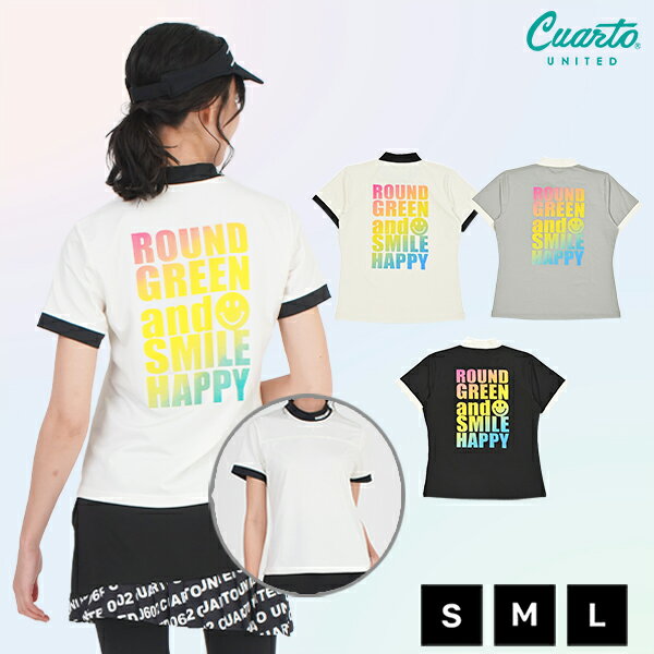 モックネック 半袖カットソー 刺繍ロゴ バックプリント レインボーロゴ レディース クアルトユナイテッ..