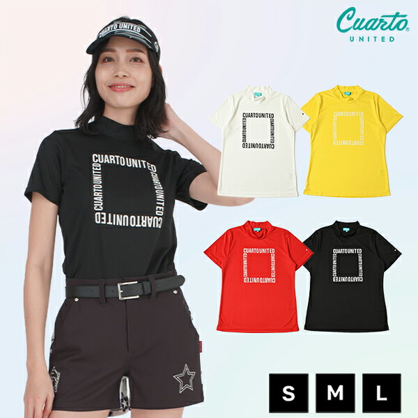 モックネック 半袖カットソー ストレッチ スクエアロゴ レディース クアルトユナイテッド ゴルフウェア アウトレット 22HS