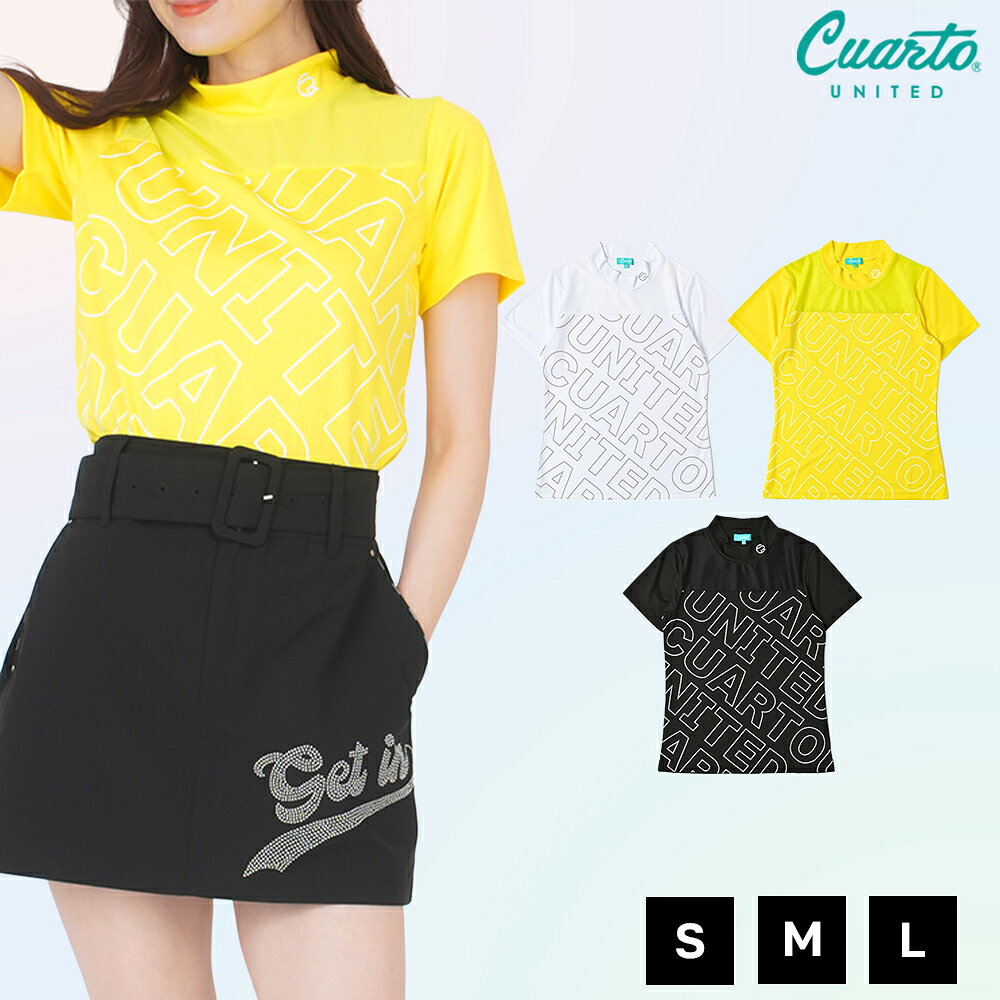 モックネック 半袖カットソー メッシュ切替 ロゴ総柄 レディース クアルトユナイテッド ゴルフウェア 23SS