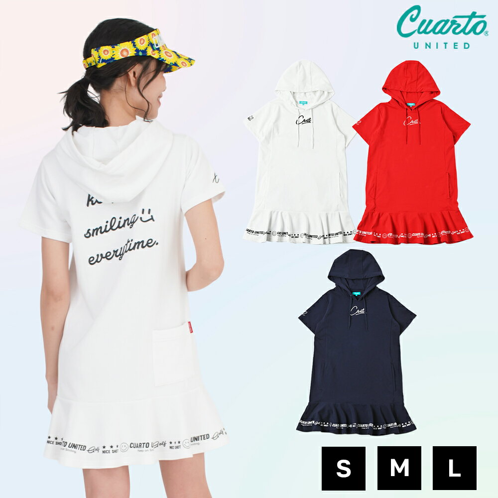 パーカーワンピース 半袖 フリル 刺繍ロゴ レディース クアルトユナイテッド ゴルフウェア アウトレッ..