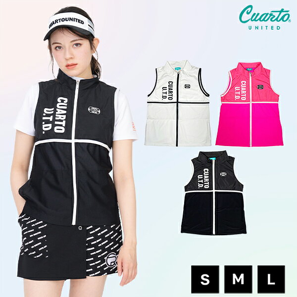 ベスト メッシュ切替 ジップアップ プリントロゴ レディース クアルトユナイテッド ゴルフウェア アウトレット 21SS