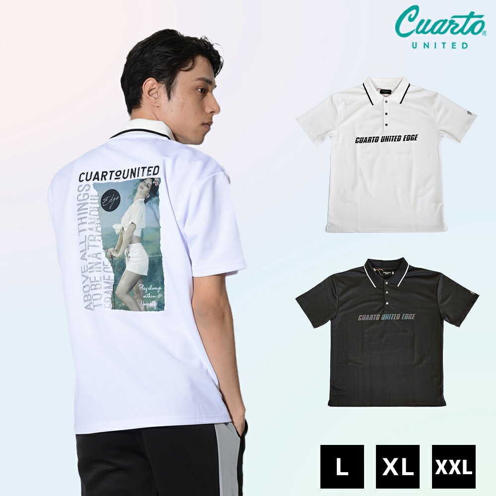 ポロシャツ 半袖 鹿の子 グラフィックバックプリント ネオンカラーロゴ メンズ クアルトユナイテッド E..