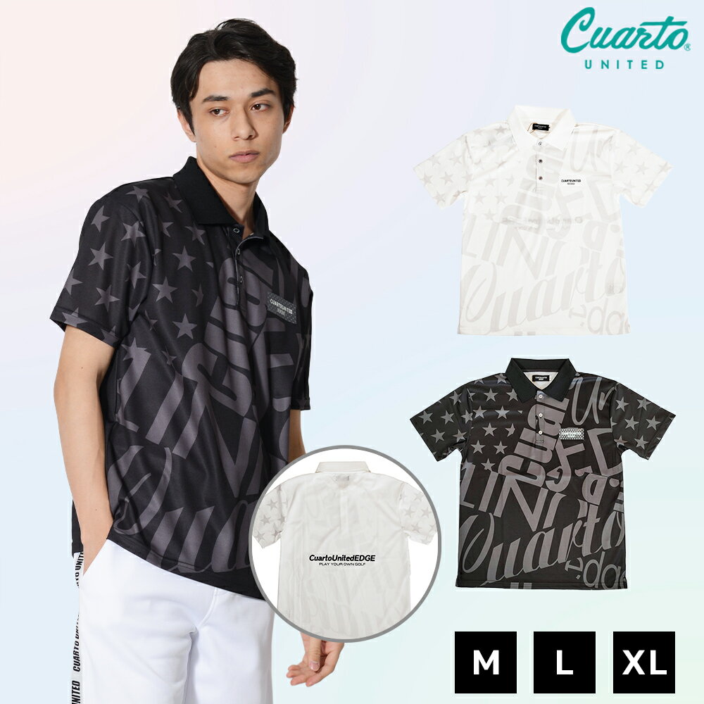 ポロシャツ 半袖 ストレッチ 3Dラバープリント EDGE 総柄ロゴ メンズ クアルトユナイテッド ゴルフウェ..