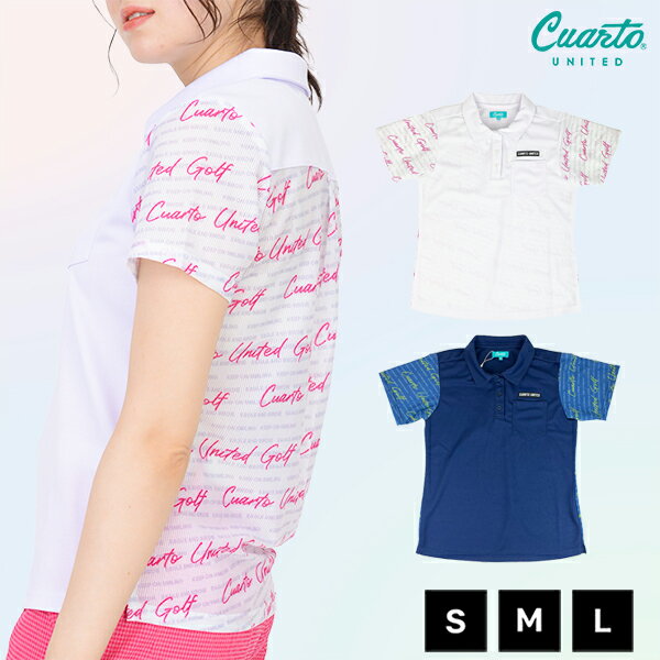 ポロシャツ 半袖 鹿の子 袖バックメッシュ ロゴ レディース クアルトユナイテッド ゴルフウェア アウト..