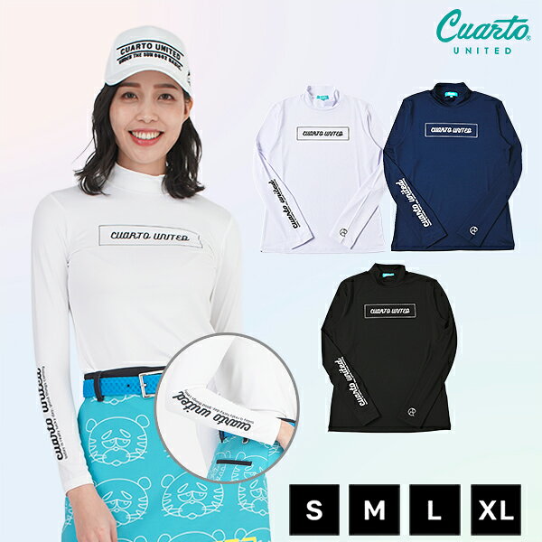 モックネック 長袖カットソー 接触冷感 吸水速乾 ボックスロゴ アームロゴライン レディース クアルトユナイテッド ゴルフウェア アウトレット 22SS