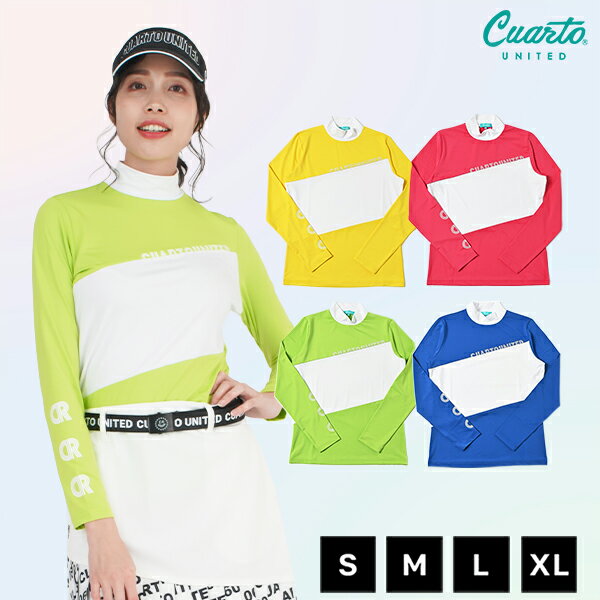 モックネック 長袖カットソー 斜め切替 バイカラー アームロゴ レディース クアルトユナイテッド ゴル..