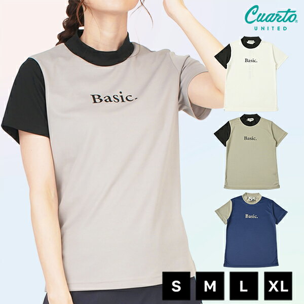 モックネック 半袖カットソー 袖アシンメトリー バックロゴライン レディース クアルトユナイテッド ゴ..