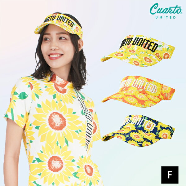サンバイザー ひまわり柄 刺繍 フロントロゴ クアルトユナイテッド ゴルフグッズ 帽子 アウトレット 21SS