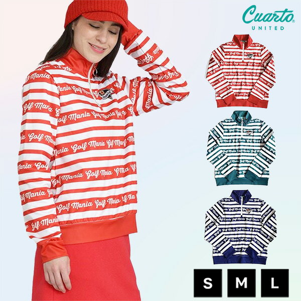 ハイネックハーフジップスウェット ボーダー柄 ワッペンロゴ レディース クアルトユナイテッド ゴルフウェア トレーナー アウトレット 19FW