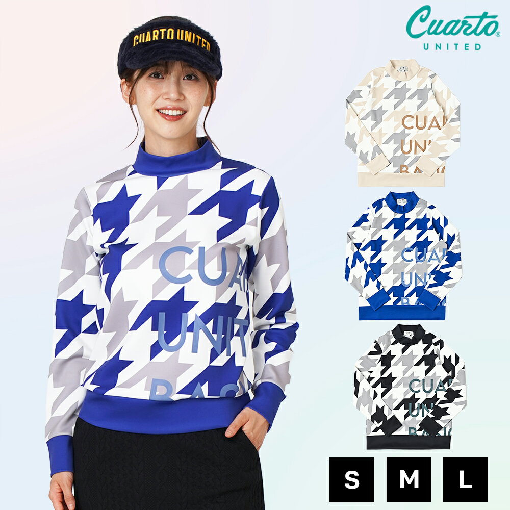 モックネック スウェット トレーナー スムースカットソー 千鳥柄 ビッグロゴ レディース クアルトユナイテッド ゴルフウェア 23BASIC