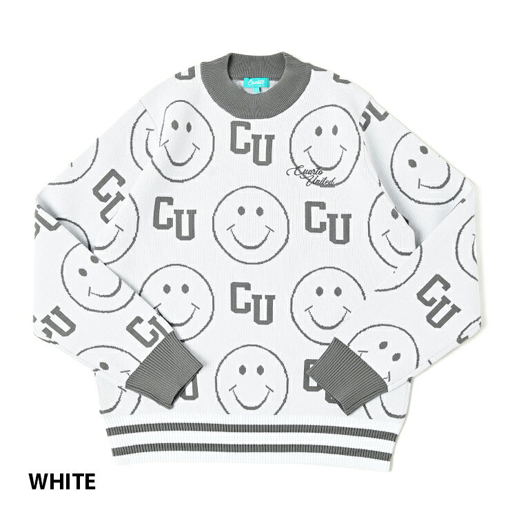 ニット プルオーバー トップス スマイル総柄 刺繍ロゴ レディース クアルトユナイテッド ゴルフウェア 23FW