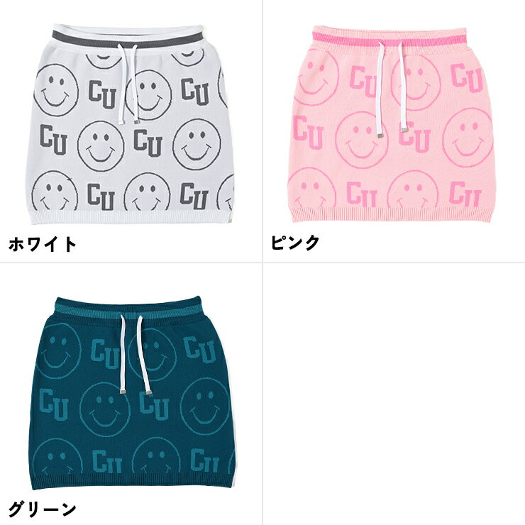 ニットスカート スマイル総柄 刺繍ロゴ レディース クアルトユナイテッド ゴルフウェア 23FW