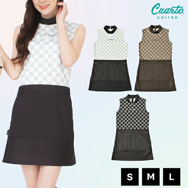 ワンピース ノースリーブ 配色切替 モノグラム柄 手書き風ロゴ レディース クアルトユナイテッド ゴル..