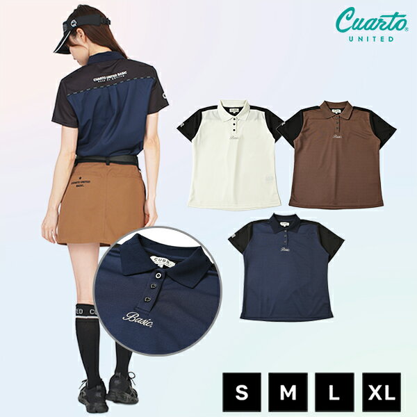 ポロシャツ 鹿の子 バイカラー ロゴパイピング ラメ刺繍ロゴ レディース クアルトユナイテッド ゴルフウェア アウトレット 22BASIC